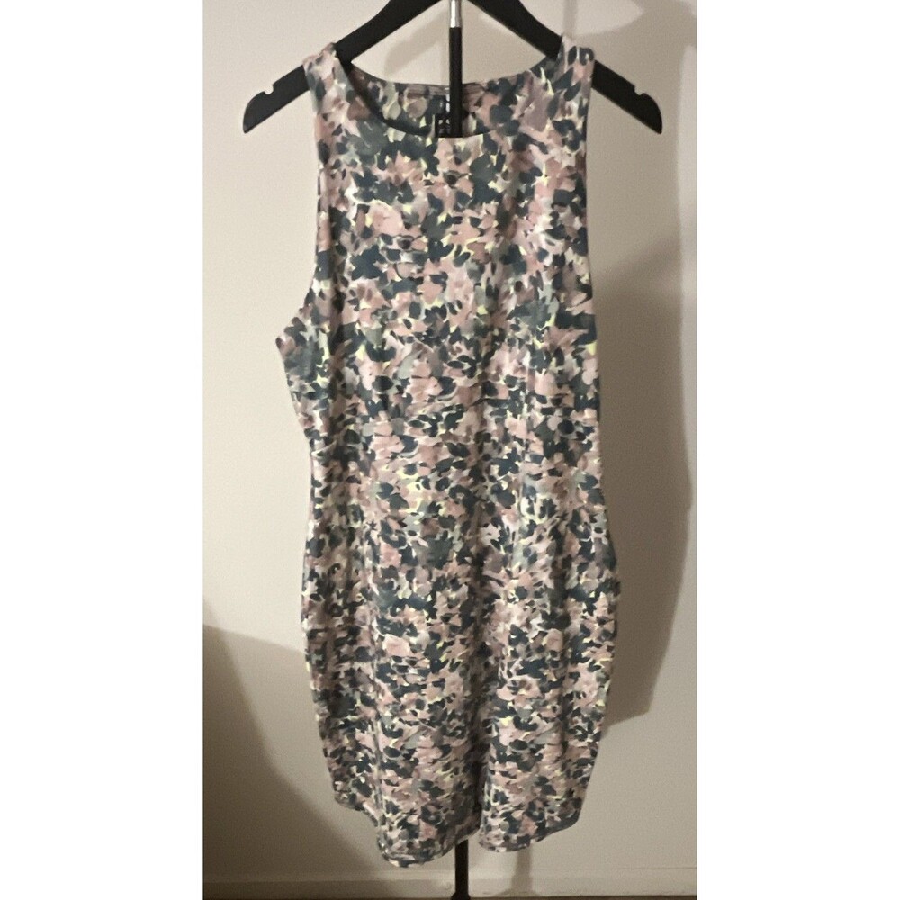 prAna Emerald Lake Pink Green Floral Stretch Round Neck Knee Dress XL